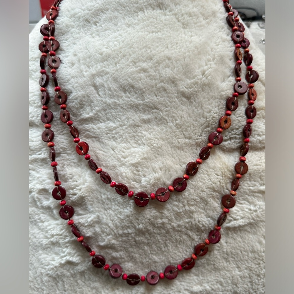 HANDMADE ARTISAN CRAFTED BEAD DEEP PINK DOUBLE OR SINGLE STAND NECKLACE 62” L OS